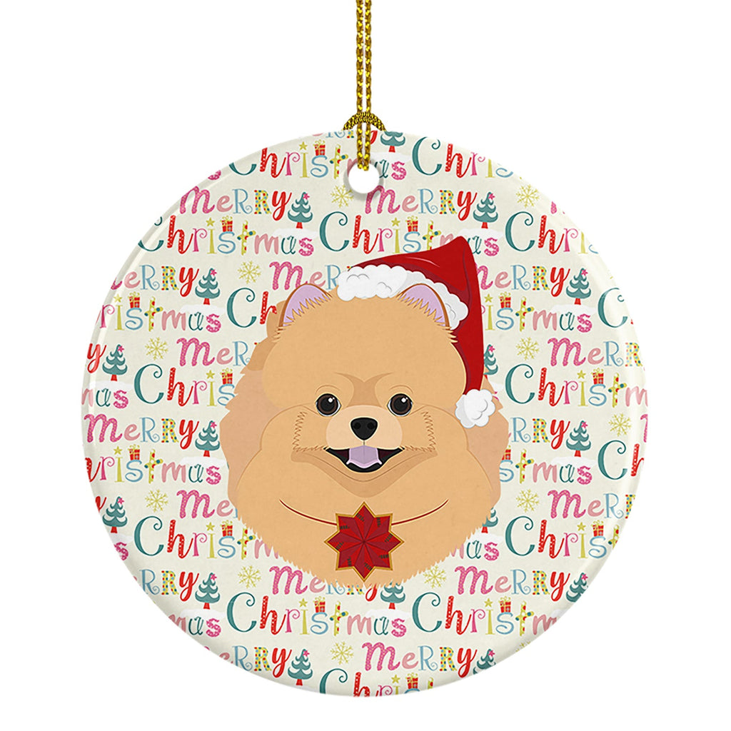 Pomeranian Merry Christmas Ceramic Ornament