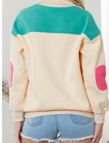 Women's Color Contrast V-neck Pullover Sweater Top | Streetwear