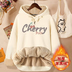 Women's Thick Fleece Hooded Jacket with Cat Print
