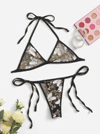 Lingerie Set with Embroidered Bra and T-Back Panty