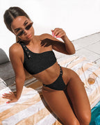 One-Shoulder Solid Color Cutout Women's Bikini