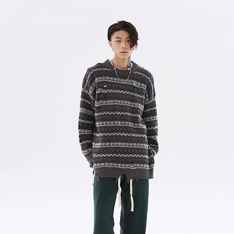 Men's Jacquard Color Block Torn Jacket for Fall/Winter