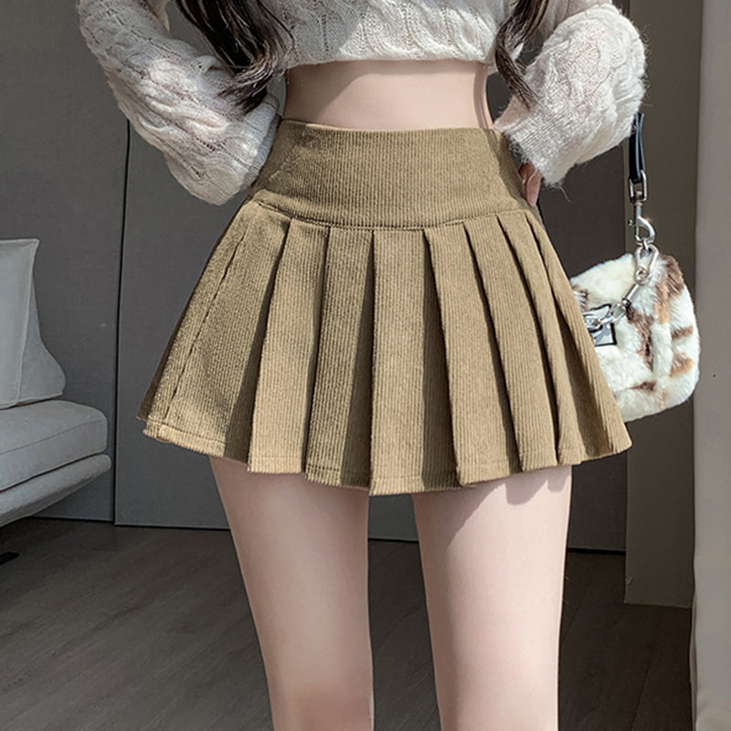 2023 High Waist Retro Corduroy Pleated Skirt for Women