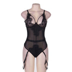 Plus Size Lace Lingerie with Garters and Open Cups
