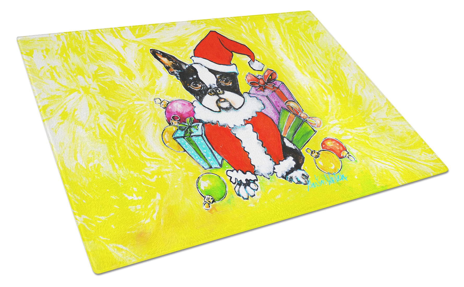 Boston Terrier Stinker That Stole Christmas Glass Cutting Board