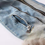 Slim-fit Ripped Retro Blue Denim Jacket