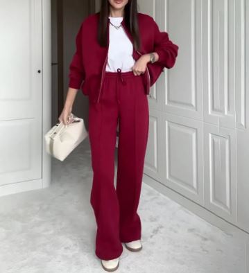 Loose Zip Sweater Casual Trousers Suit