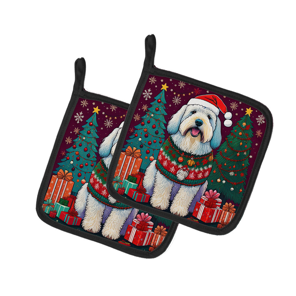 Old English Sheepdog Christmas Pair of Pot Holders