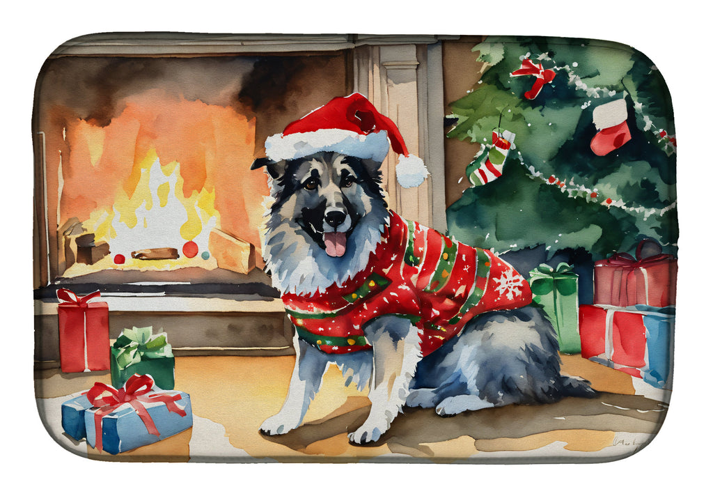 Norwegian Elkhound Cozy Christmas Dish Drying Mat