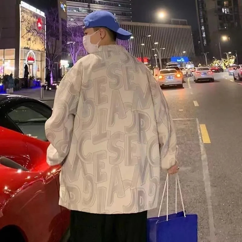 Casual Korean Men's Jacket with Trendy Print Design