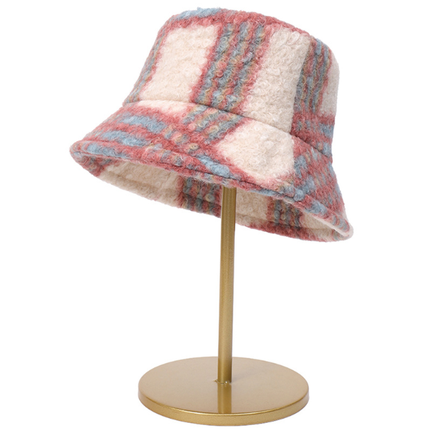 Cashmere Tie-Dyed Plaid Woolen Basin Hat for Winter | Embroidered Cap