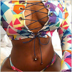 Multicolor Long Sleeve Digital Print Set with Bikini