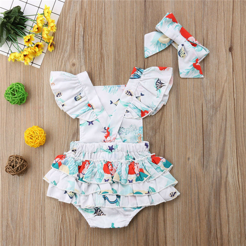Mermaid Pattern Baby Bodysuit with Headband (Bulk)