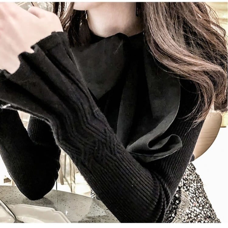 Women's Western Big Collar Bow Slim Fit Sweater