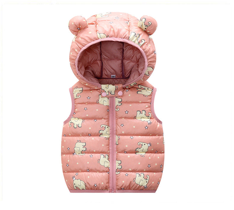 Hooded Printed Horse Cartoon Down Cotton Jacket for Kids