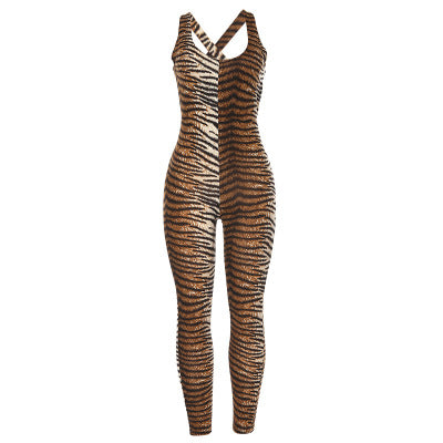 2019 Women's Tiger Stripe Backless Bodysuit Jumpsuit