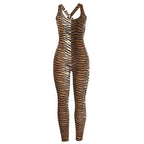 2019 Women's Tiger Stripe Backless Bodysuit Jumpsuit