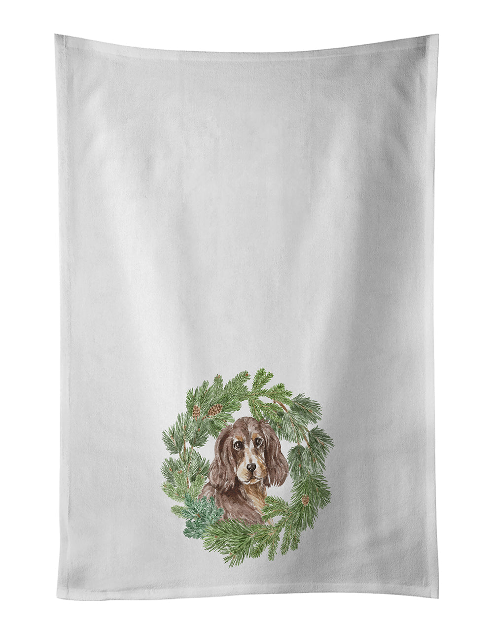 Cocker Spaniel Liver and Tan Christmas Wreath Kitchen Towel Set of 2