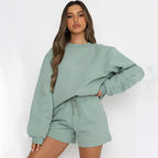 Women's Casual Solid Color Sports Suit with Shorts