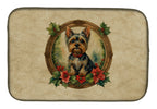 Yorkie Christmas Flowers Dish Drying Mat