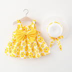 Summer Baby Girl Beach Dress with Cute Bow and Print