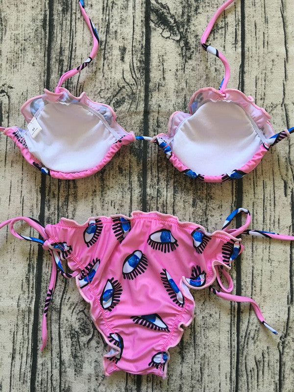 Eye Print Bikini with Ruffle Design for Women
