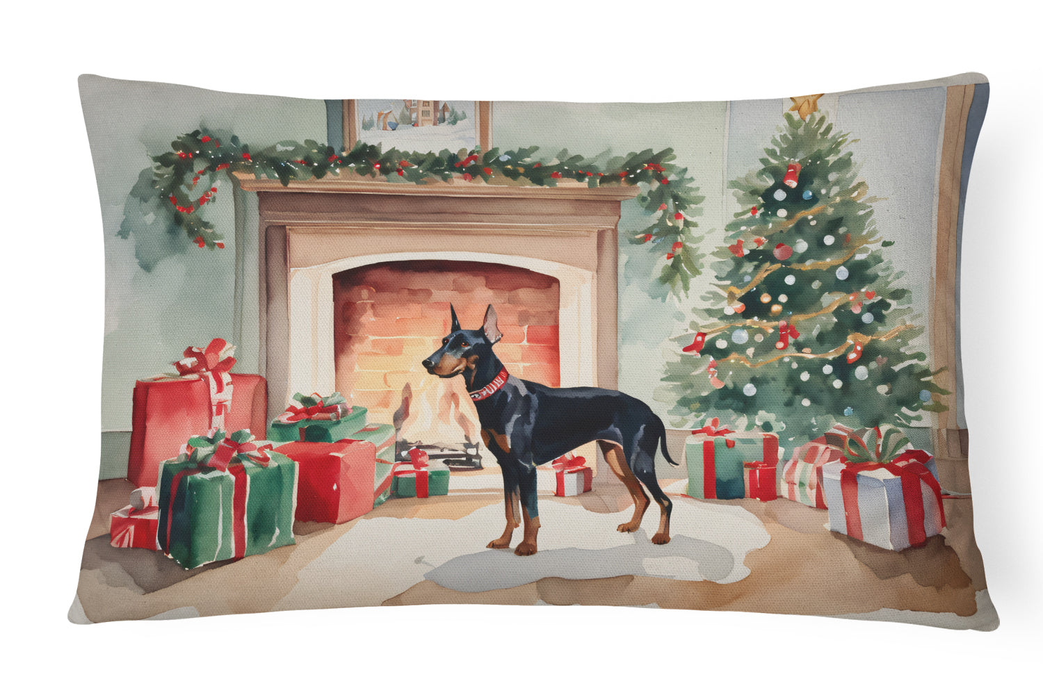 Doberman Pinscher Cozy Christmas Throw Pillow