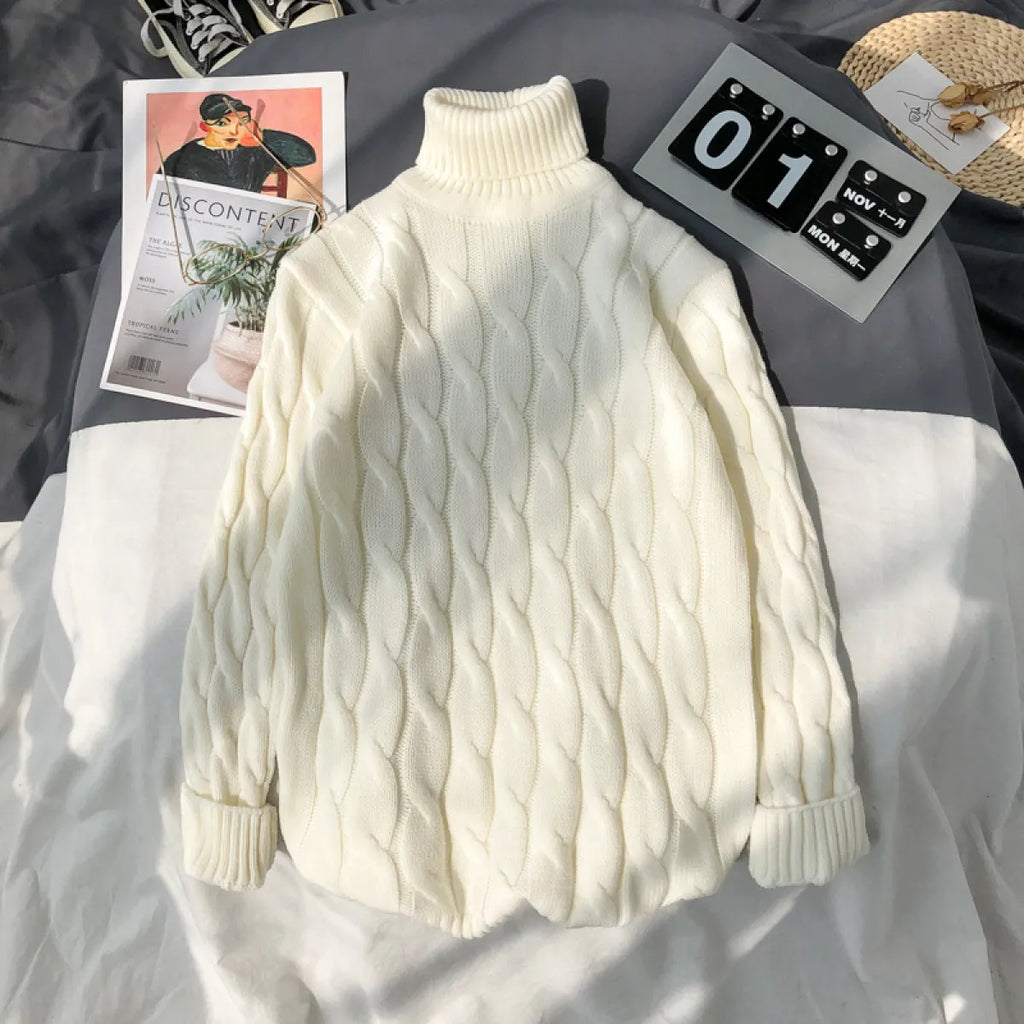 Men's Cozy Loose-Fit Knitted Turtleneck Pullover | Streetwear
