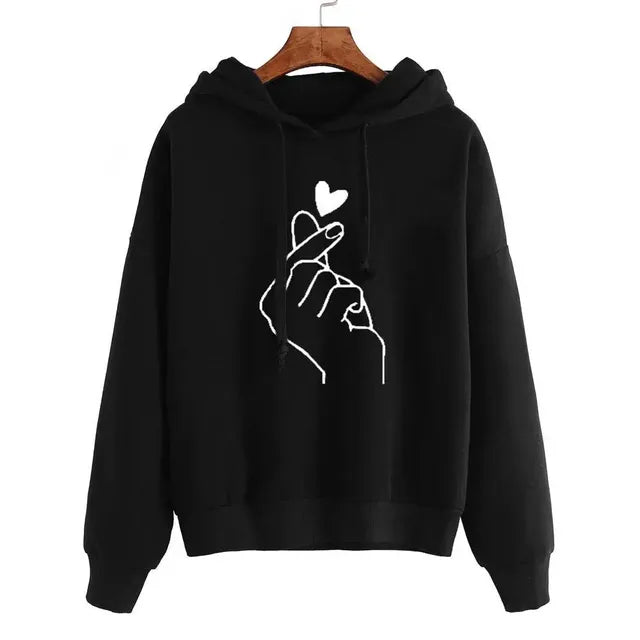 Loose Casual Printed Heart Hoodie for Women Autumn Winter | Streetwear