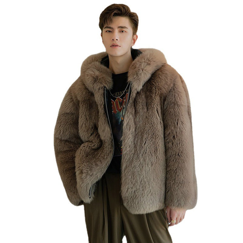 Men's Plush Fur Coat with Imitation Fox Design