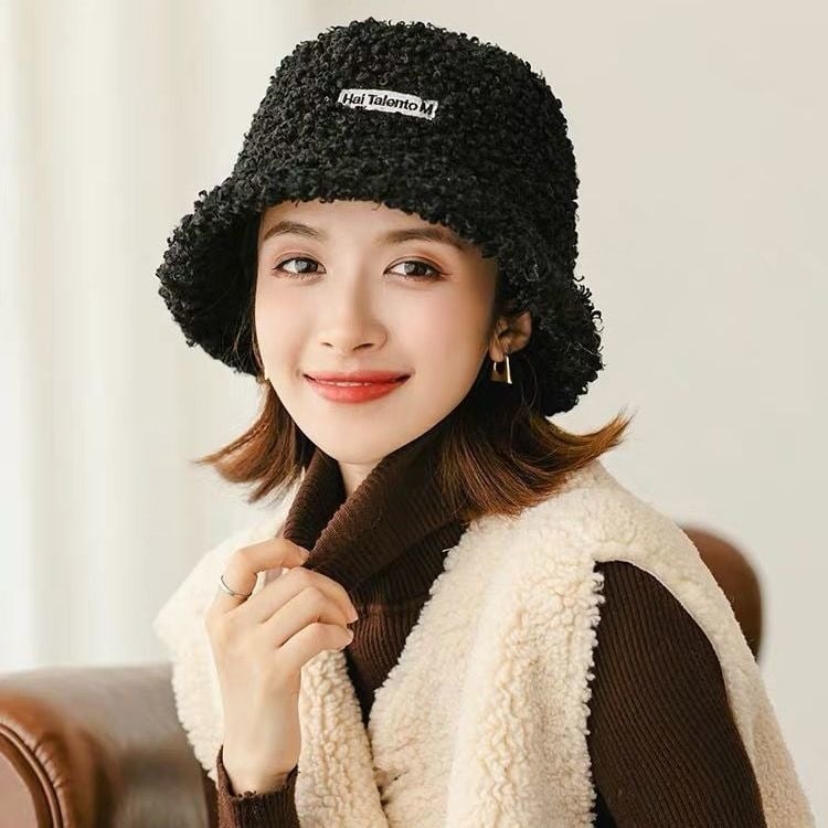 Versatile Women's Lamb Wool Fisherman's Hat | Embroidered Cap