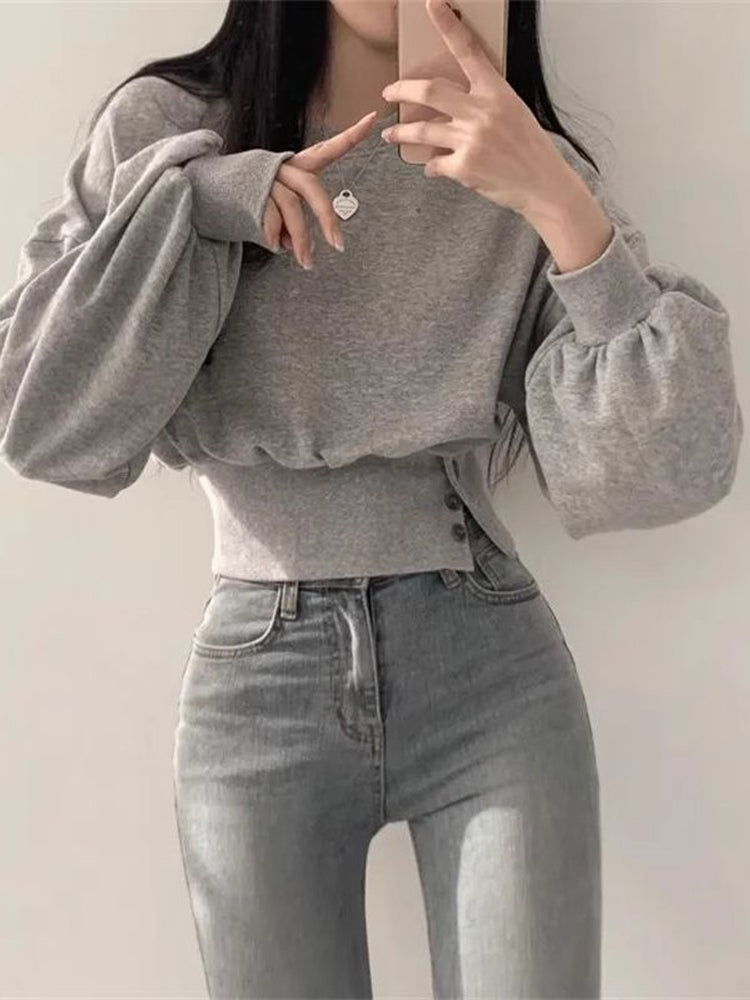 Women's Fitted Long Sleeve Crop Sweatshirt | Streetwear