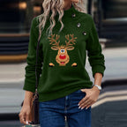 Deer Cartoon Turtleneck Long Sleeve Sweater for Women