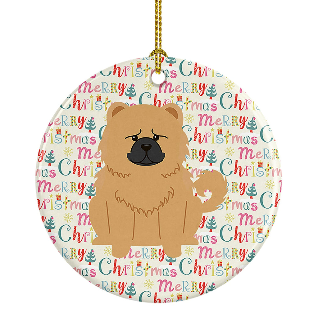 Merry Christmas Chow Chow Cream Ceramic Ornament