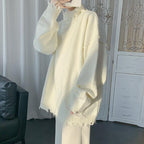 Half High Neck Ripped Sweater for Autumn and Winter