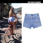 Exaggerated Ripped Women's Denim Shorts with Raw Hem
