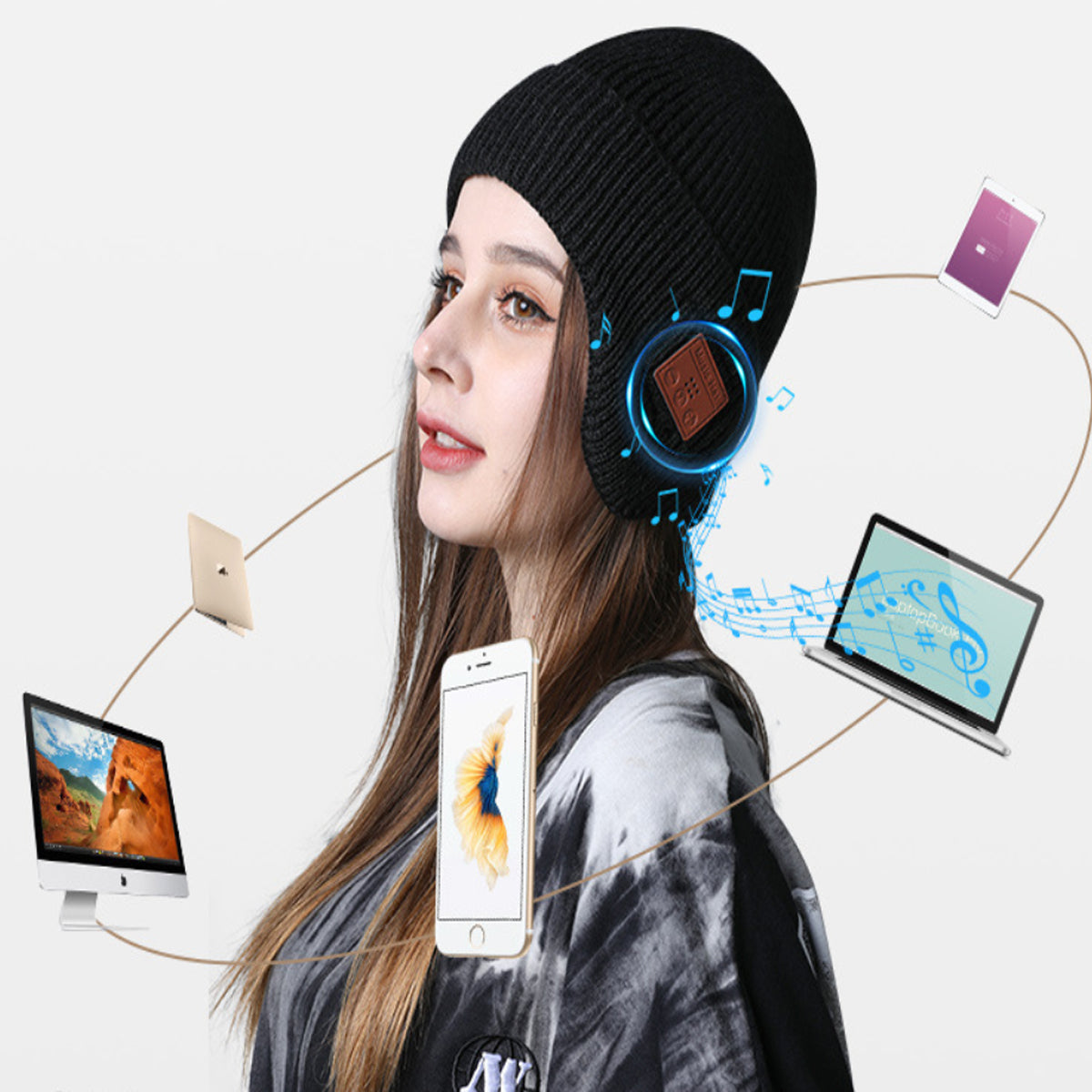 Musical Beanie Hat With Ear Muff and Bluetooth | Embroidered Cap