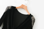 Velvet T-Shirt with Beaded Design, Bodysuit Top