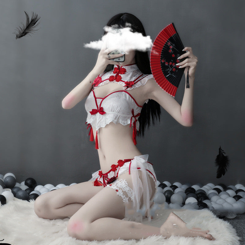 Lingerie Set with Embroidered Cheongsam and Tassels