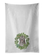 Briard Smiling Eyes Peeking Out Christmas Wreath Kitchen Towel Set of 2
