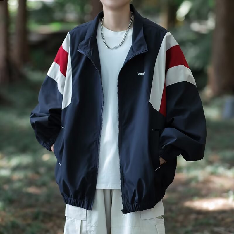 Men's Color Block Windproof Jacket - Oversized Streetwear
