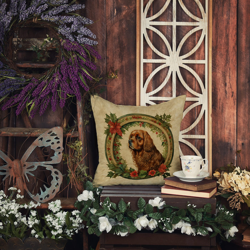 Sussex Spaniel Christmas Flowers Throw Pillow