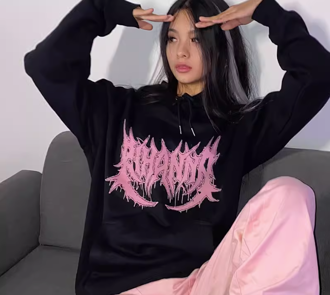 Cartoon Gothic Thorns Fleece Long Sleeve Hoodie T-Shirt | Streetwear