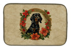 Black and Tan Coonhound Christmas Flowers Dish Drying Mat