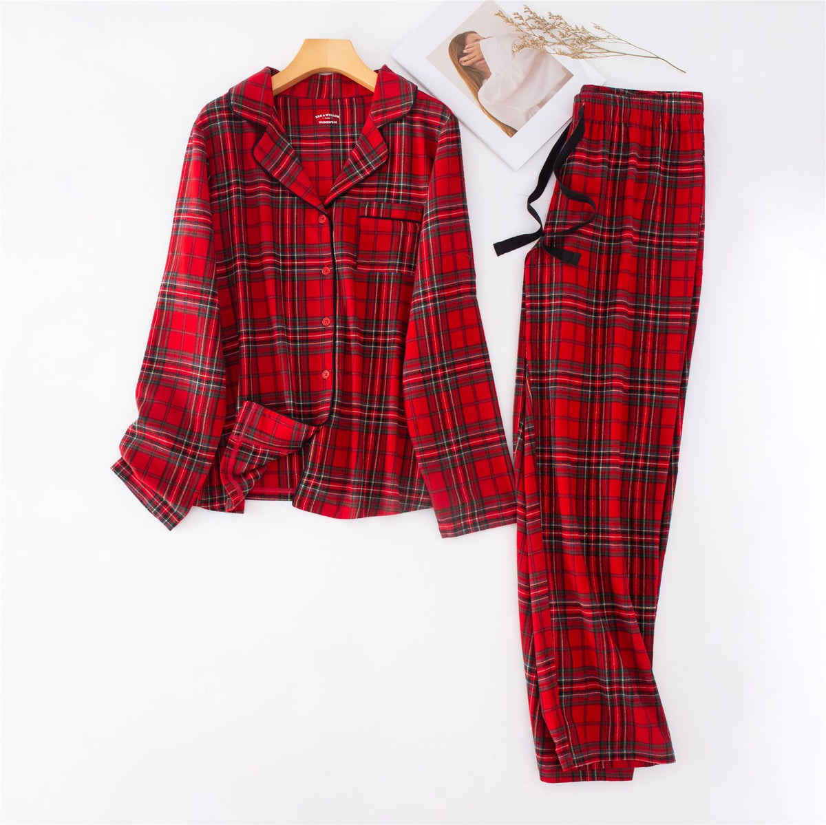 Christmas Couple Flannel Brushed Red Plaid Pajamas