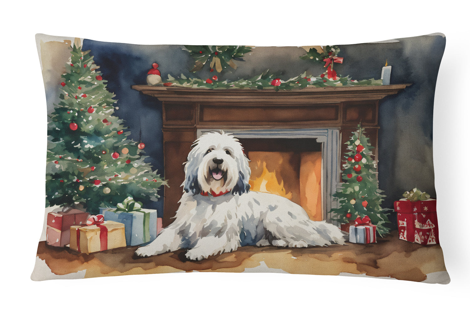 Old English Sheepdog Cozy Christmas Throw Pillow