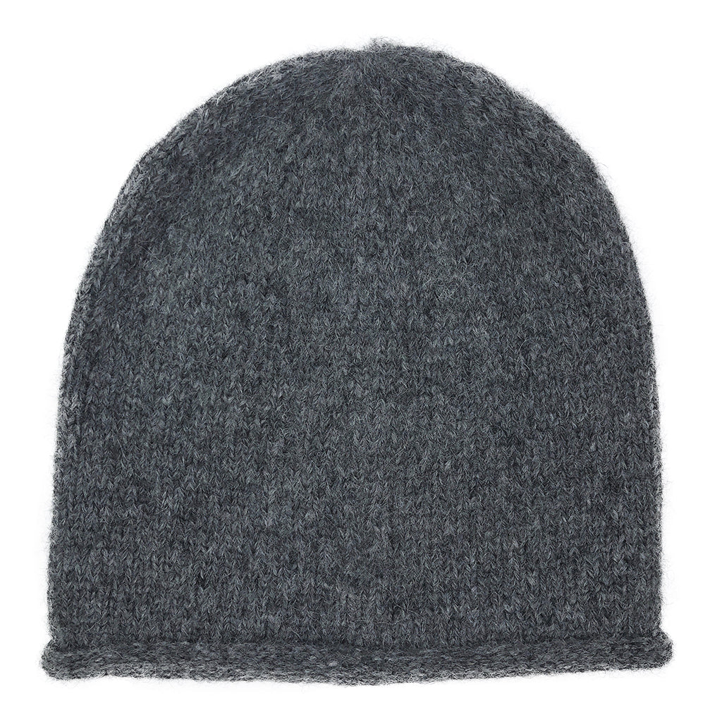 Charcoal Essential Knit Alpaca Beanie | Embroidered Cap