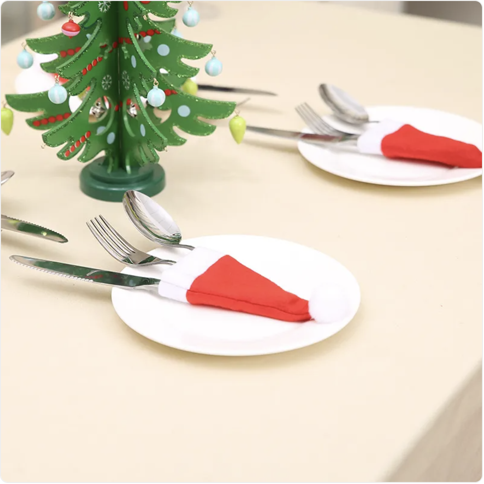 Christmas Hat Knife and Fork Holder Sleeve | Embroidered Cap