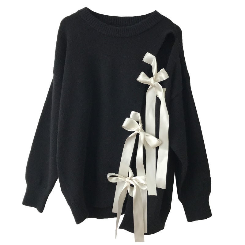 Ladies Bowknot Long Sleeve Round Neck Pullover | Streetwear