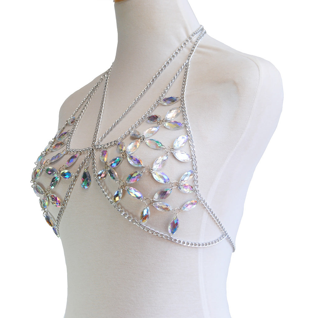 Women's Rhinestone Body Chain Bralette